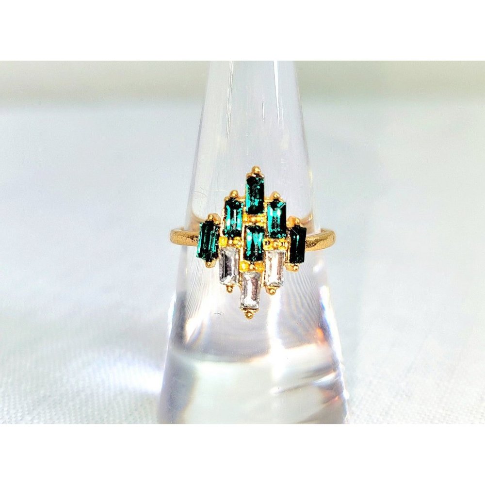 Vintage Gold Green Jewel & Cubic Zirconia Ring Size 6.5 Women's Jewelry